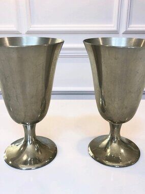 Set of 2 Vintage Kirk Stieff Pewter Water / Wine Goblets 6" Tall P55